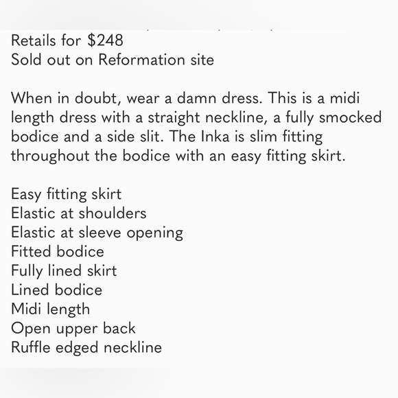 Reformation Inka Dress (Chiquita) Size M Floral Smocked Square neck Shot Sleeve - Picture 8 of 10